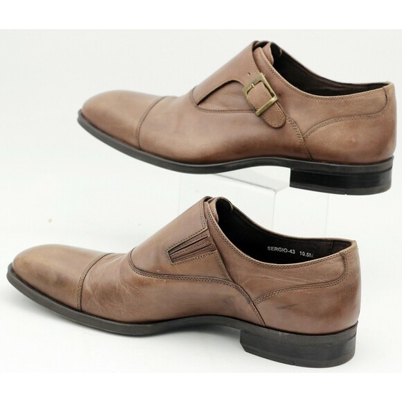 Donald J Pliner Sergio Monk Strap Shoes Mens 10.5M Brown Leather Cap Toe Italy